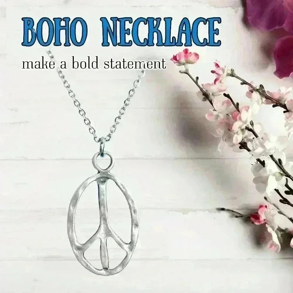 Peace sign necklace hippie accessories hippie jewelry for women stainles… - Picture 3 of 8